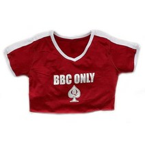 BBC Only 크롭 브이넥 링거 QoS 심볼 포함 레드-화이트., Red-white