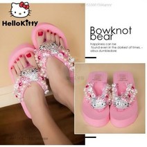 Sanrio-Y2k 헬로 키티 플립 플롭 진주 샌들 부드러운 휴가 비치 신발 여성 여름 트렌드 플랫폼 신발 럭셔리 슬리퍼