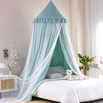 Kertnic 어린이 방을 위한 침대 캐노피 이중 레이어 모기장 걸이식 놀이 텐트 어린이 독서 구석 캐노피 원형 돔 공주 성 꿈꾸는 침구 여아용 방 하우스 데코용 (베이지 핑크, Green