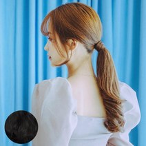 가발나라 여자 인모 포니테일가발 묶음머리 미디움웨이브, 1개, 다크블랙