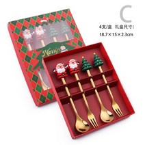 크리스마스 엘크 트리 디저트 스푼 커트레이 포크, 3.4PCS-C