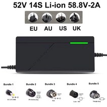 전동킥보드배터리 새로운 52V 2A 3A 5A 이온 충전기 14S 58.8V 18650 전기 자전거 스쿠터 충전 빠른 스마트 충전기, EU, 01 52V 14S Li-ion 2A