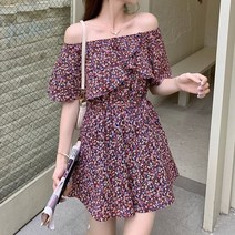 elco 발랄한 휴양지룩 어깨밴딩 오프숄더 미니 점프수트 pro