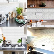 욕실 주방 셀프 인테리어 타일 시트지 DIY 1장 입체 파벽돌 스티커, 헥사곤아이보리