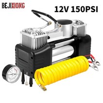 휴대용 타이어 공기주입기 컴프레셔 12v 150psi 트럭 헤비 듀티 듀얼 실린더 차량용 스마트 콤프레샤 자동차 바이크 오토바이 자전거 보트 공 펌프 공기압 충전기 주입기, 없음
