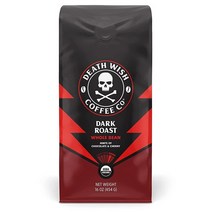 정품 원두커피 DEATH WISH COFFEE 원두 커피 다크 로스트 - 엑스트라 킥 오브 카페인 미국 유기농 커피콩 번들/벌크 공정 무역 아라비카 및 로부스타 리얼 (473.2m, Dark Roast_16 Ounce (Pack of 1