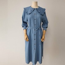 루디샵 누구나 예쁘게~둥근카라 프릴 데님 원피스 빅사이즈