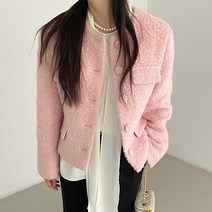 미우울 숏자켓 여성 부클 울 자켓 크롭자켓 하객룩 케주얼룩 아우터 환절기 핑크 블랙 아이보리 버터