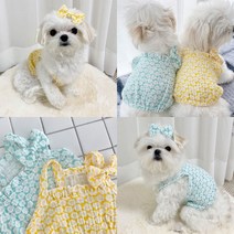 시원한 강아지옷 나시 여름옷 팝콘 크롭티 삔 포함, 노랑 (삔 포함)