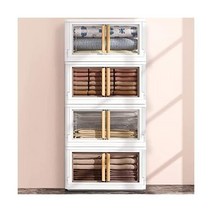 뚜껑이 있는 보관함 - 4팩 쌓을 수 보관함 접이식 보관함 옷장 정리용 플라스틱 보관 상자 이중 오픈 욕실 정리함 세탁실 정리, 화이트._44Quart－4 Packs