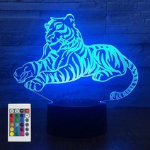3D 호랑이 크리스탈 레이저 각인 램프 16가지 색변화 리모컨 ㅇ, Tiger