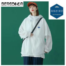 Bersdnor 2022 여자 여름 긴팔 자외선 차단 배색 빅사이즈 경량 미디 롱 바람막이 아우터 후드 집업 자켓