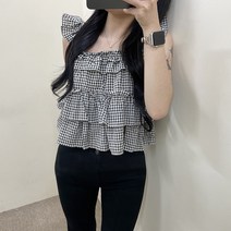 VANANA2 여성 체크 프릴 아방핏 나시 캉캉 블라우스 2color
