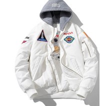 NASA 자수 패치 남여공용 항공점퍼 파일럿 화이트 야상점퍼 모자탈착