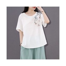 여름 린넨 블라우스 셔츠 남방 레트로 코튼 여성 루즈핏 반팔 화이트