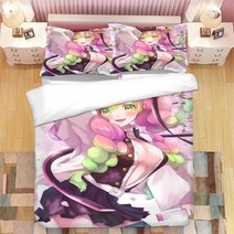 초등 대 학생 자녀 기숙사 자취방 원룸 침구 이불 세트 Demon Slayer-애니메이션 한로지 미쓰리 3D 프린트 커버 베개 침대 시트 01