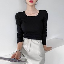 벨르 BELLE 여성 가을 슬림 니트 U넥 스퀘어 티셔츠 (7336219)