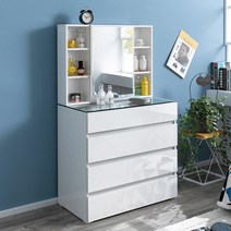 달리빙앤 프레아 4단서랍 강화유리상판(오픈형) 화장대, 화이트