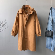 DFMEI카키 후드 트렌치코트 여중 롱