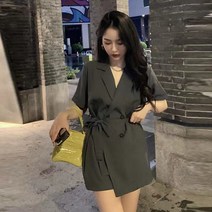 더블버튼 테리 반팔 점프슈트 데일리 캐주얼 바캉스