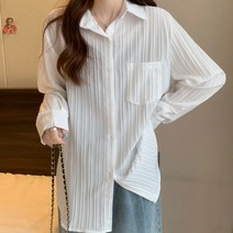 [랜덤플레이] 루즈핏 세로 라인 포켓 와이셔츠