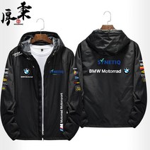 BMW 오토바이 후드 바람막이 바이크자켓 라이딩 남녀공용 자켓, 블랙