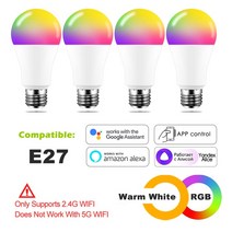 Yandex Alice-스마트 전구 15W 컬러 WiFi 조명 RGB E27 LED 램프 220V 110V Alexa Google Home Assistant 음성 제어 밝기 조절, Color Warm White x4, CHINA