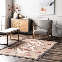 NuLOOM Imelda Aztec 세탁기 세탁 가능한 부분 러그 7x9 브라운