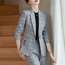 Amaethon 봄 여성용 베이직 글렌 체크 자켓 심플 세미 정장