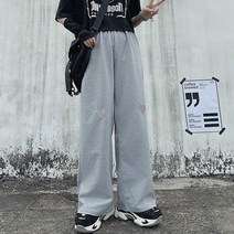 일자바지 여름옷 중학교 고등학교 와이드 루즈핏 사랑하트 자수 얇은 트레이닝바지 2184120381