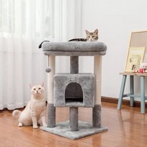고양이캣타워 대형 원목 뚱냥이 캣타워 사이잘삼 기둥이 있는 안정적인 고양이 나무 캣타워 넓은 콘도 중소 고양이를 위한 볼이, 없음