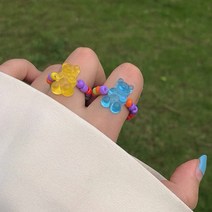 다왕 cZR011 곰돌이 알록 비즈 반지 2set