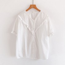 펀칭블라우스 벌룬 자수 레이스 여자 아일렛 브라우스 예쁜 빅사이즈 반팔 셔링 쉬폰 빅카라 셔츠