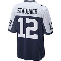 NFL Dallas Cowboys Roger Staubach Mens Staubach 후퇴 게임 후퇴 저지 네이비 / 화이트 미디엄