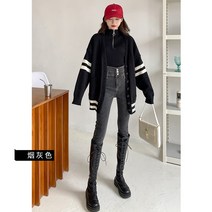 2022 년 겨울 새 데님과 벨벳 패딩 높은 허리 연필 바지 두꺼운 슬리밍 높은 타이트 레깅스 여성 조수