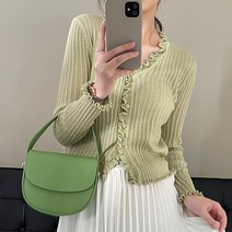 도니와 여성 슬림핏 프릴라인 골지가디건 봄가디건 가을가디건 기본가디건 예쁜가디건 컬러가디건 데이트룩 브이넥가디건 출근패션 레이어드가디건 니트블라우스 데일리룩 숏가디건 단가라가디건