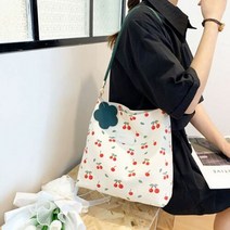 에이치플러스몰 은창)체리 플라워 패치 캔버스 에코백 가방 숄더백
