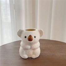 크리에이티브 도자기 수저통 세라믹 핸드페인팅 큐티 코알라 모자 수저 수납통 다육육 화분, 큰 노란색 코알라 펜 홀더