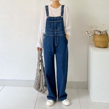 퍼니걸스 9472 데일리 데님 와이드 멜빵 바지 여성의류