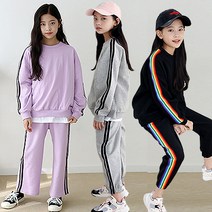 리틀소녀 봄신상 주니어 쥬니어 초등학생 옷 여아 여자 아이돌 걸그룹 소녀 바지 조거 밴딩팬츠 아동 의류 체육복 츄리닝 트레이닝복 세트 오버핏 상하복 두줄