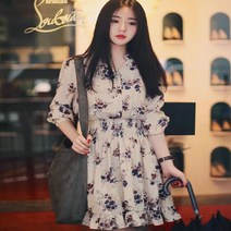 꽃무늬 패턴 셔링 포인트 슬림 여리여리 여성 원피스 10대코디 여자원피스 소개팅룩 플라워패턴