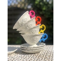 [셀레티] 아이웨어 티세트 1인조 Seletti I-Wares Teacup saucer and spoon 3P (옐로우/핑크/블루/그린/오렌지/골드 색상선택) 영국직배송, 그린