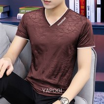 YAPOGI 2022 얼음 실크 반팔 티셔츠 남자 2022 새로운 유행 얇은 여름 V 넥 반팔 티셔츠 얼음 민감한 슬림 피트 속건 옷 YAPOGI