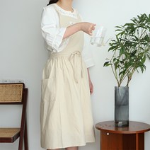 NENAI 코튼 롱기장 원피스 앞치마 에이프런, 아이보리, 1개
