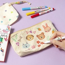 캔버스 파우치 꾸미기 재료 DIY 그림 그리기 세트 만들기 무지 필통 광목 염색용 색칠 채색 키트 민화 체험, 물고기(이벤트)