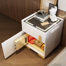침대 협탁 금고 가정용 라이트 럭셔리 스마트 무선충전 사이드 테이블 보관 서랍, 화이트35터치라이트+무선충전+듀얼USB