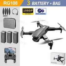 접이식 쿼드콥터 RC 드론 RG108 4K HD 듀얼 카메라 전문 항공 사진 장애물 회피 브러시리스 헬리콥터, Black 1080P 3B