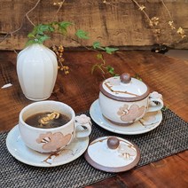 대추 생강 쌍화차 도자기 뚜껑머그잔 진달래 화이트 300ml