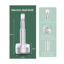 Pqimspma 전동 네일 드릴 기계 2개의 충전 모드6개의 속도 휴대용 전문가용 무선 파일 E파일 아크릴 젤 네일용 매니큐어 페디큐어 연마 도구 실버