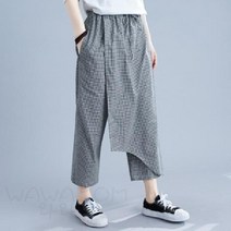 해외여성 패션 랩스타일 와이드 똥싼바지 여자 린넨 체크 배기팬츠 CYU60